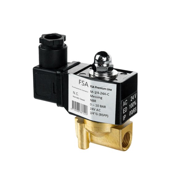 FSA Magnetventil Messing 1/4" 24V AC 0-10 bar NBR stromlos geschlossen