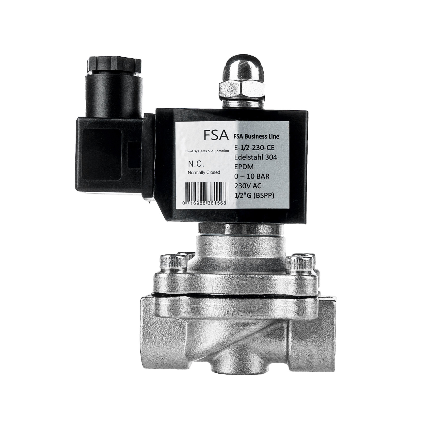 FSA Magnetventil Edelstahl 304 1/2 230V AC 0-10 bar EPDM stromlos  geschlossen